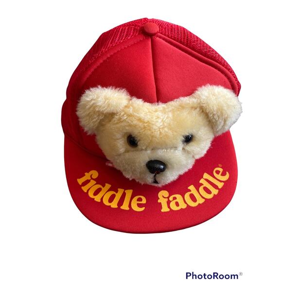 Vintage 1986 Red Fiddle Faddle Promo Hat Teddy Bear Trucker 3D Puff Cap - Picture 1 of 6